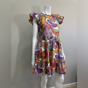 CAROLINE CONSTAS Papillon Flutter Sleeve Butterfly Floral Tiered Mini Dress